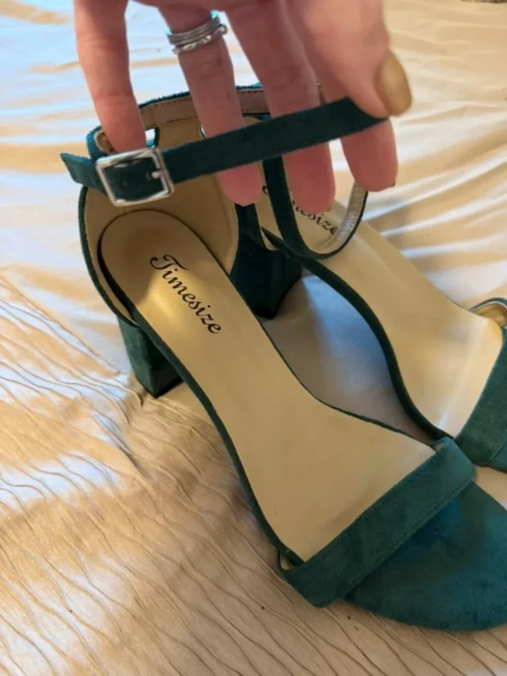 Green suede heels
